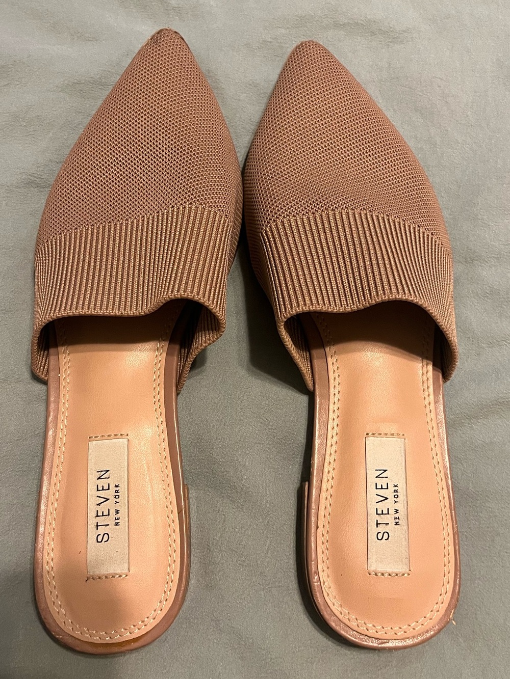Steven New York Tan Knit Pointed-Toe Slip-On Mule Flats - Size 8.5 Women’s